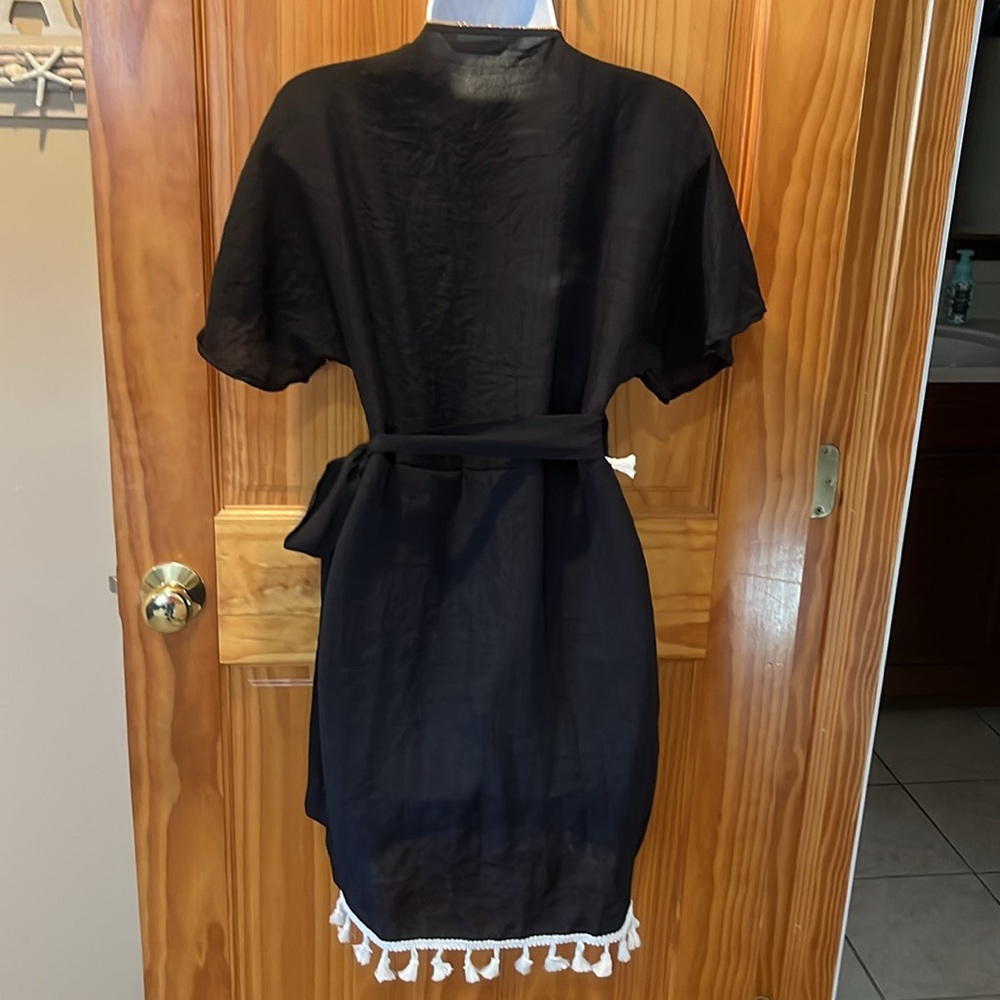 Cupshe Back Tassel Trim Wrap Cover-Up Mini Dress - Picture 12 of 12